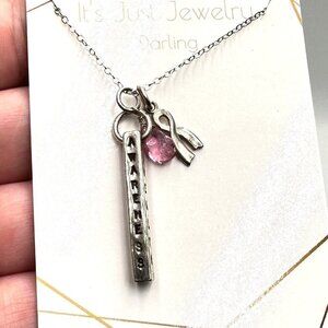 Pink Ribbon Breast Cancer Awareness Sterling Silver Pendant 16 Inch Necklace